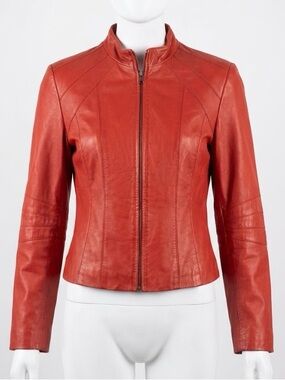 Danier Leather Orange-Red Cafe Racer Moto Jacket